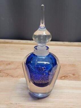 Vintage Badash Hand blown Cobalt Blue Cased Art Glass Perfume Bottle 6”